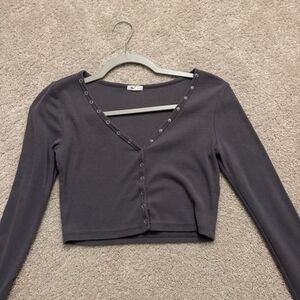 Garage Gray Buttoned Crop Blouse